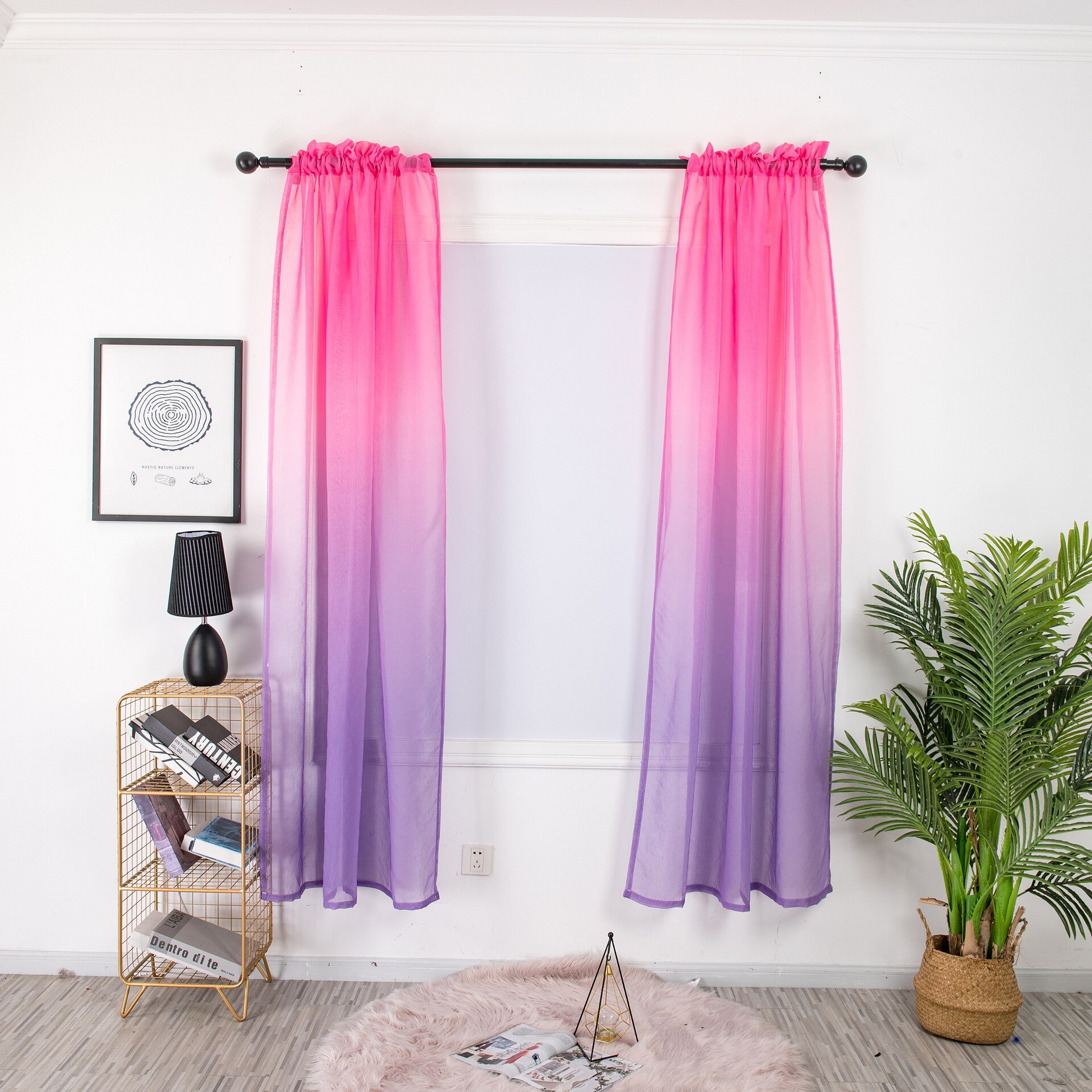 Dégradé couleur Semi rideaux transparents couleur vive rideaux modernes pour chambre salon fenêtre rideaux panneaux réversibles 2 pièces