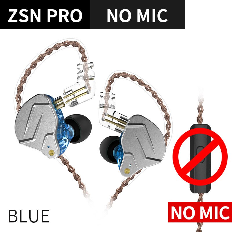 Kz zsn pro 1ba+1dd hybrid in ear earphone hifi dj monito running sport earphone earbud kz  zs10 pro  as10 kz zsx kz zsn pro  as06: Blå ingen mikrofon