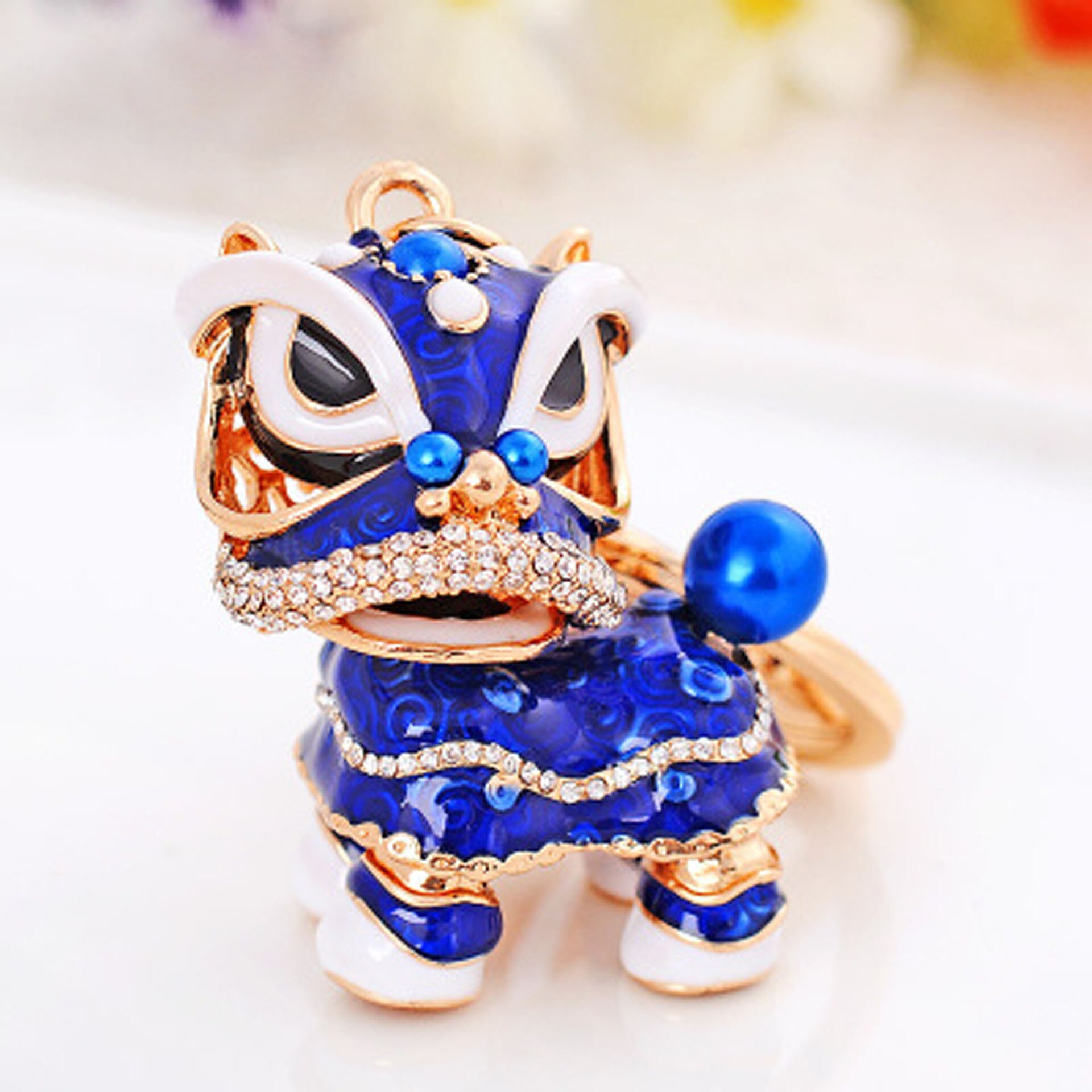 Chinese-style Unicorn Bracelet Charm Lion Dance Alloy Key Ring-Style Retro Suitcase Ornaments Lion Automobile Hanging Ornam: Blue