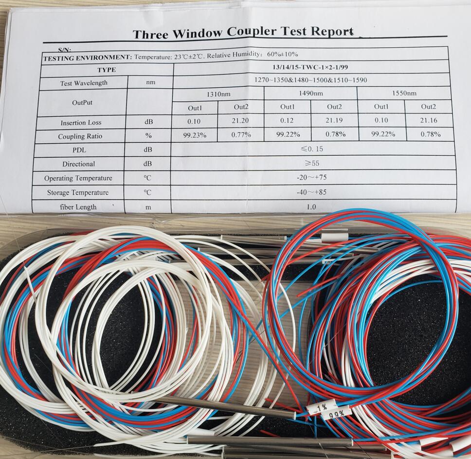 10pcs Splitter FBT 1X2 fiber coupler Split Ratio: 50/50~95/5 single window 1310nm 0.9mm Steel tube type: 1-99