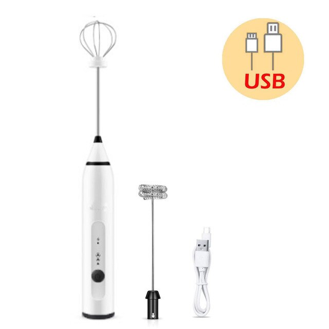 Whisk Batidor de huevos de 3 velocidades, batidor de café, leche, batidor de huevos, agitador, batidor USB recargable, egg beater batidor herramienta batidora de alimentos de mano egg beater batidor batidora de mano: Blanco