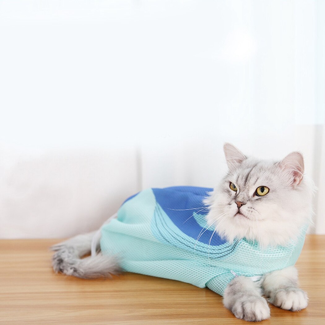 Mesh Cat Bathing Bag Adjustable Kitten Grooming Washing Bag Breathable Cat Shower Bag Anti-Scratch Nail Cutting Pet Supply