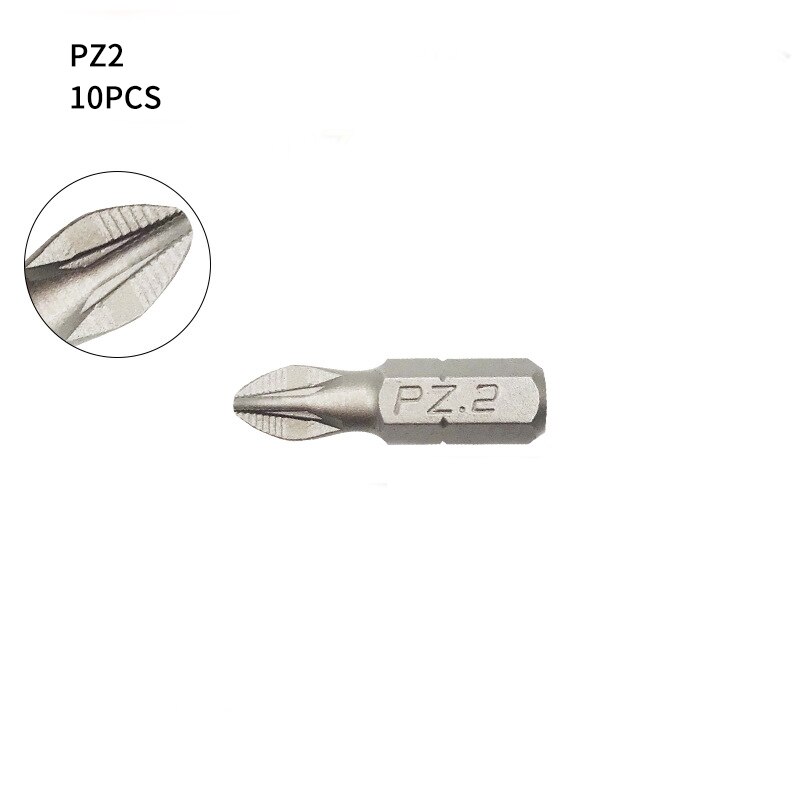 12Pcs Magnetic Screwdriver Bit Set Anti Slip Electric Power Multi-bit Tool Screwdriver Suit Alloy Steel Screwdriver Accessories: 10pcs PZ2 25mm
