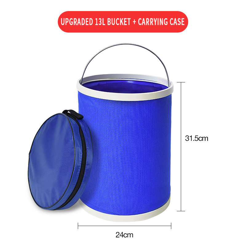 Outdoor Tourism Car Wash Bucket Folding Portable Fishing Water Household Camping Kitchen Collapsible Cleaning Handle Basin Tools: 13L PLUS