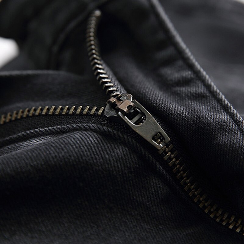 Men jeans denim high street ripped knee black slim stretch pants straight motorcycle washed trousers