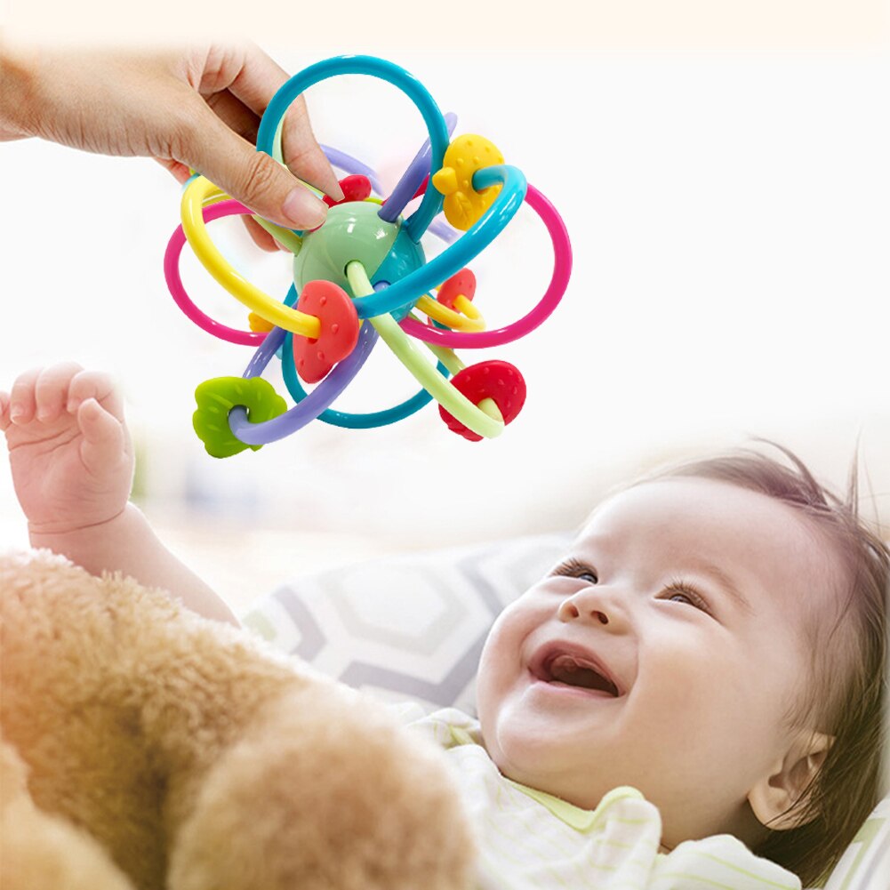 Baby Teether Hand Grasping Ball Soft Early Education Handbell Toys Molar Ball Puzzle Toy Rattle Resistance-Bite Handbell Appease