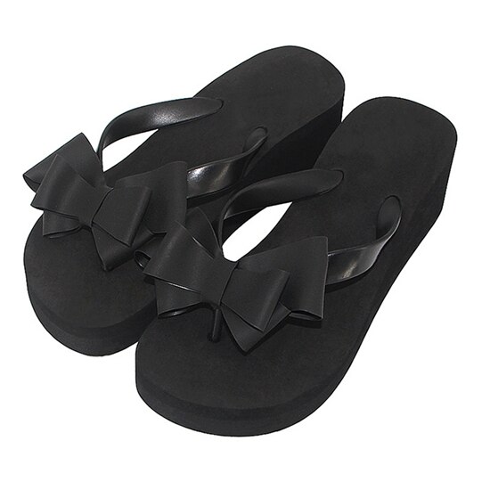Sommar kvinna skor plattform badtoffel kil strand flip flops högklackat tofflor för kvinnor strand flip flops sommar sandal: Svart / 36