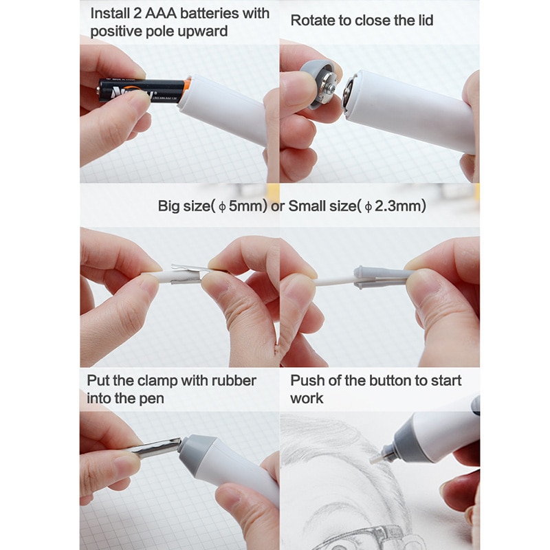 Black Gray Automatic Electric Rotate Eraser Pen School Students Sketch Painting Correction Stationery Supplies