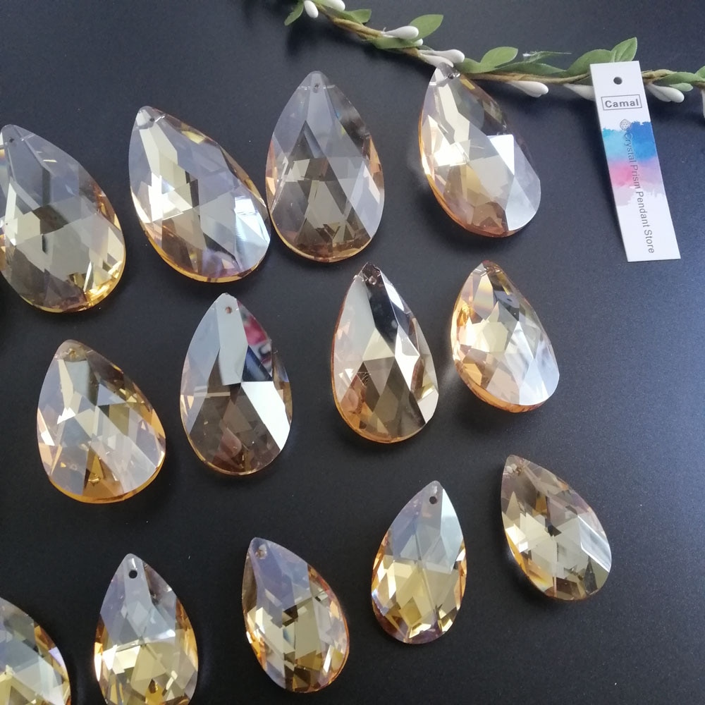 Camal 2 stücke Gold Champagner 38/50/60mm Netz Kristall Anhänger Lampe Prismen Kronleuchter SunCatcher Beleuchtung Teile hängen Wohnkultur