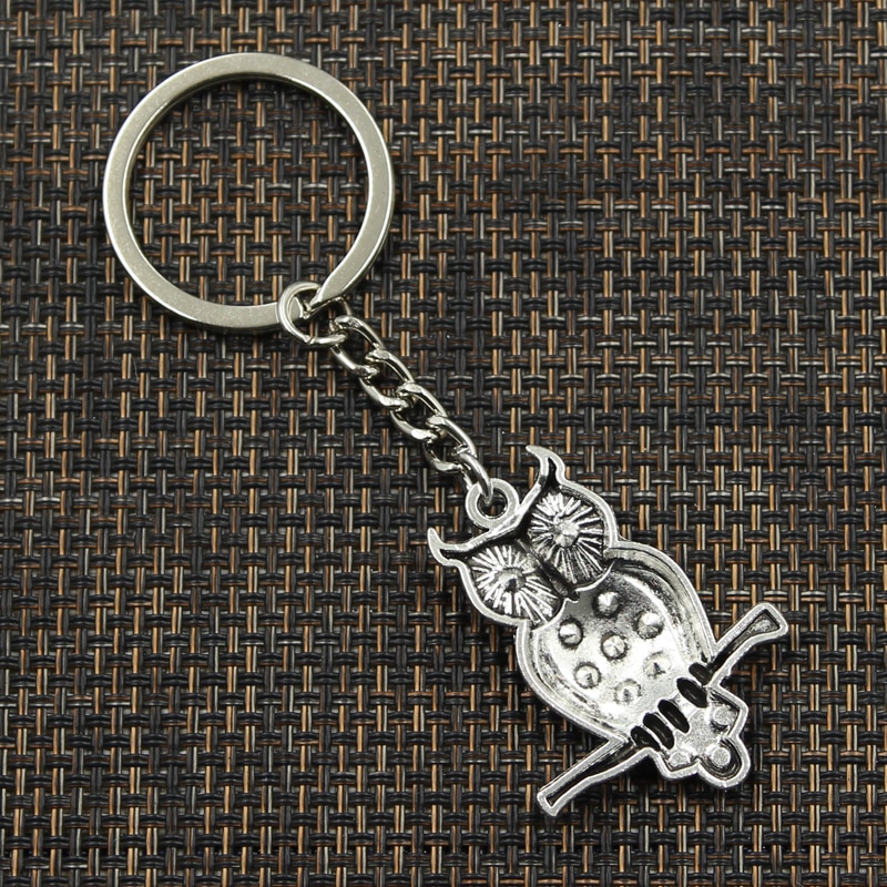 30mm Schlüssel Ring Metall Schlüssel Kette Keychain Schmuck Antike Silber Farbe Überzogen Eule Stehend Zweig 40x31mm Anhänger