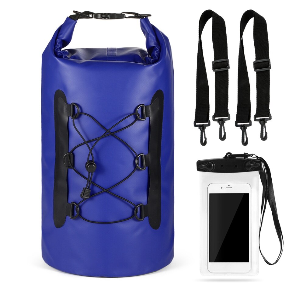 Tomshoo 15l vandtæt tør taske med telefon taske rulle top tør sæk til kajak sejlads fiskeri surfing svømning rafting: Mørkeblå