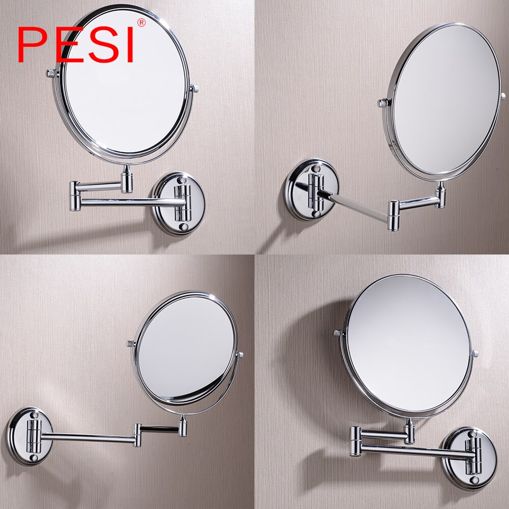 Brass Bath Mirror 1X/3X Magnification Wall Mounted Adjustable Makeup Mirror Dual Arm Extend 2-Face Bathroom Mirror, Chrome.