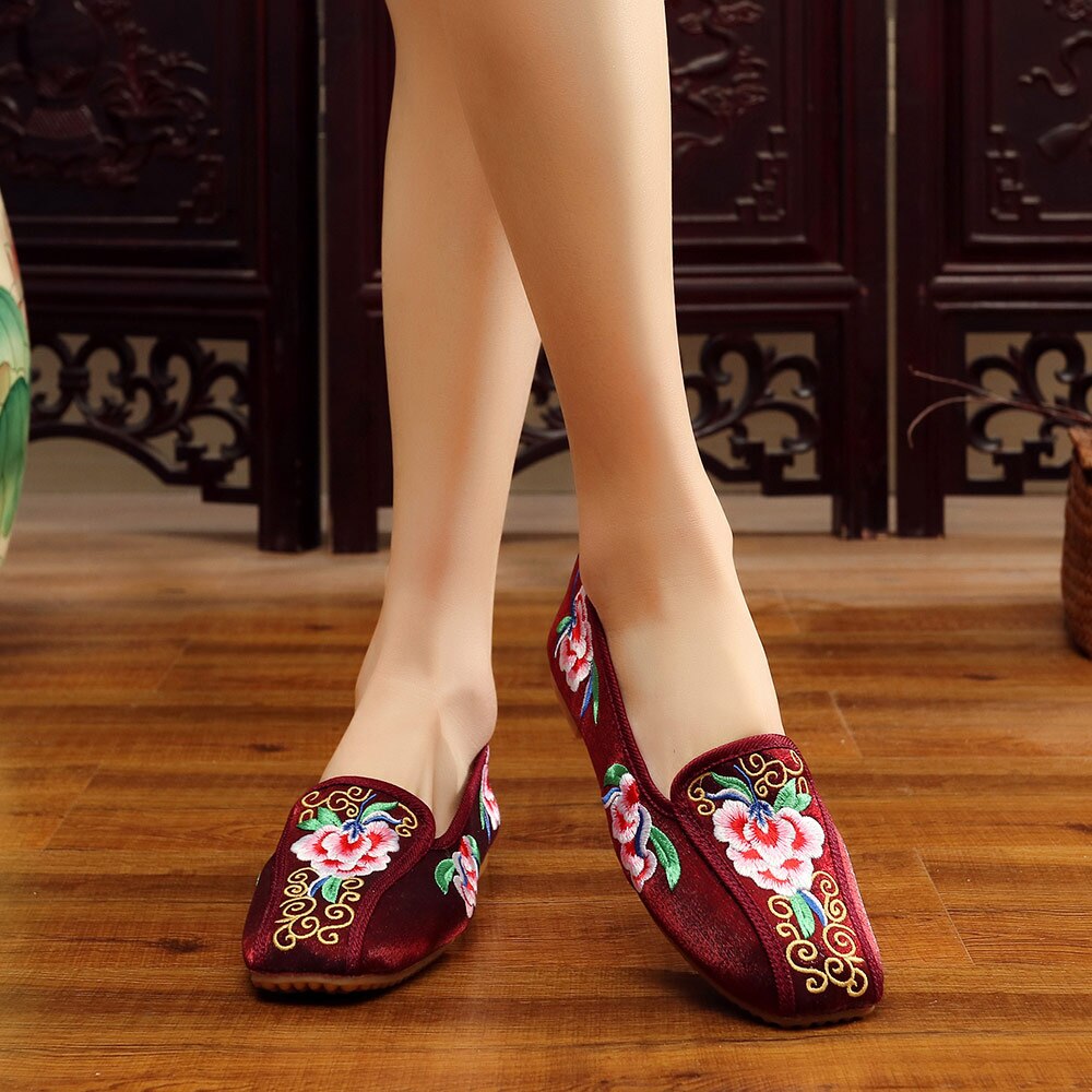 Veotalk-mocassins brodés en tissu coton pour femmes, chaussures plates, haut de gamme, Style chinois vieux pékin, collection sans lacet, collection décontracté