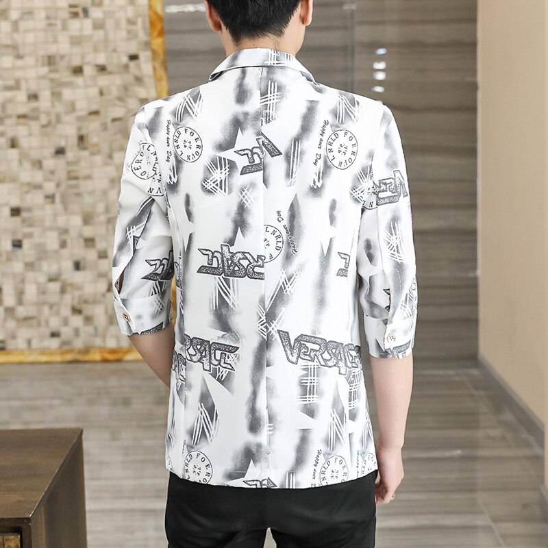 Sommer Männer Blazer Jacke 3/4 Hülse Hochzeit Business Blazer Slim Fit Männliche Straße Tragen Soziale Casual Kleid Mantel Veste Homme