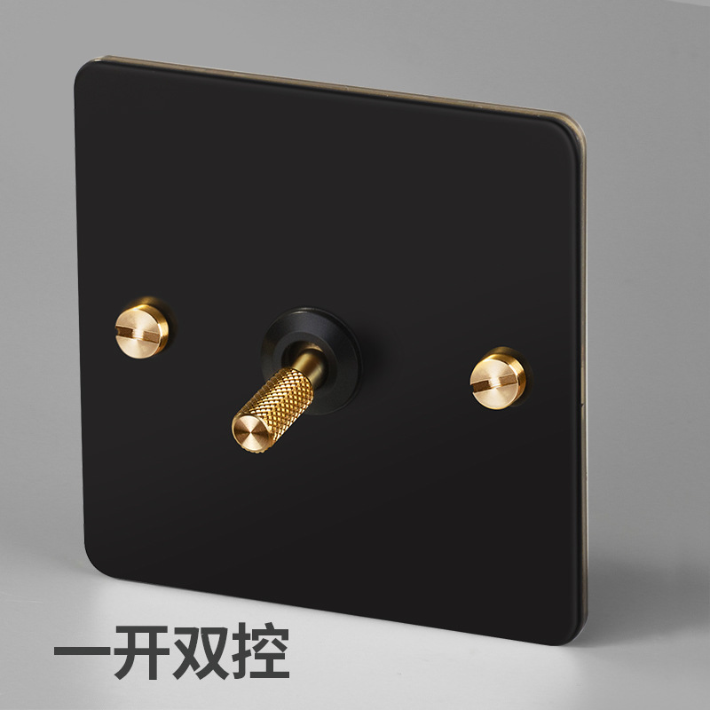 Household Type 86 Concealed Wall Switch Black Metal Copper Lever Panel Industrial Style Retro Stainless Steel Panel Switch: Beige
