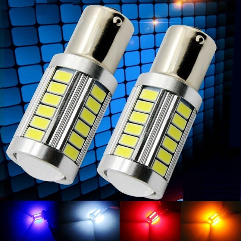 2Pcs 1156 BA15S P21W 33 Smd 5630 5730 Led Auto Staart Lamp Remlichten Auto Reverse Lamp Dagrijverlichting licht Rood Wit Geel 2X