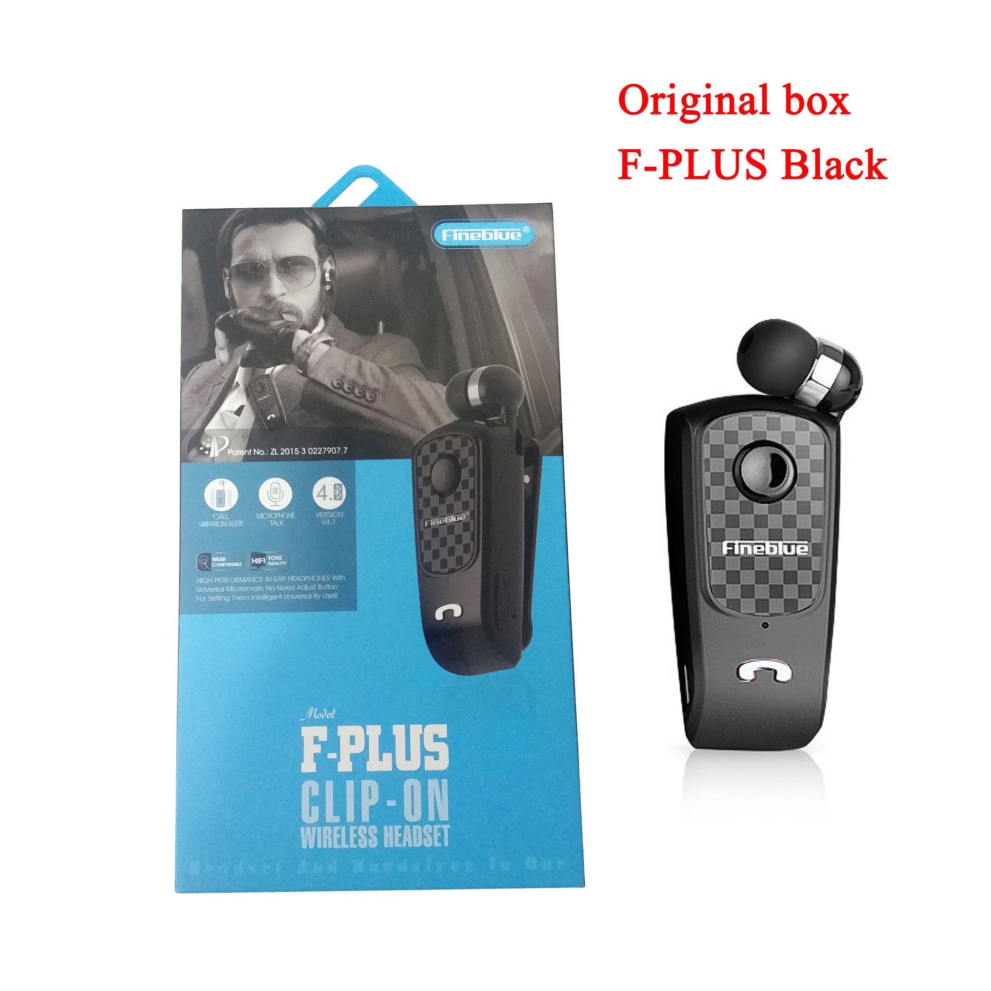 Fineblue Bluetooth F PLUS Mini Wireless Clip-on Bluetooth V5.0 Headset Headphone Hands-free Calls Time 10 hours Came Earphone: Black Retail box