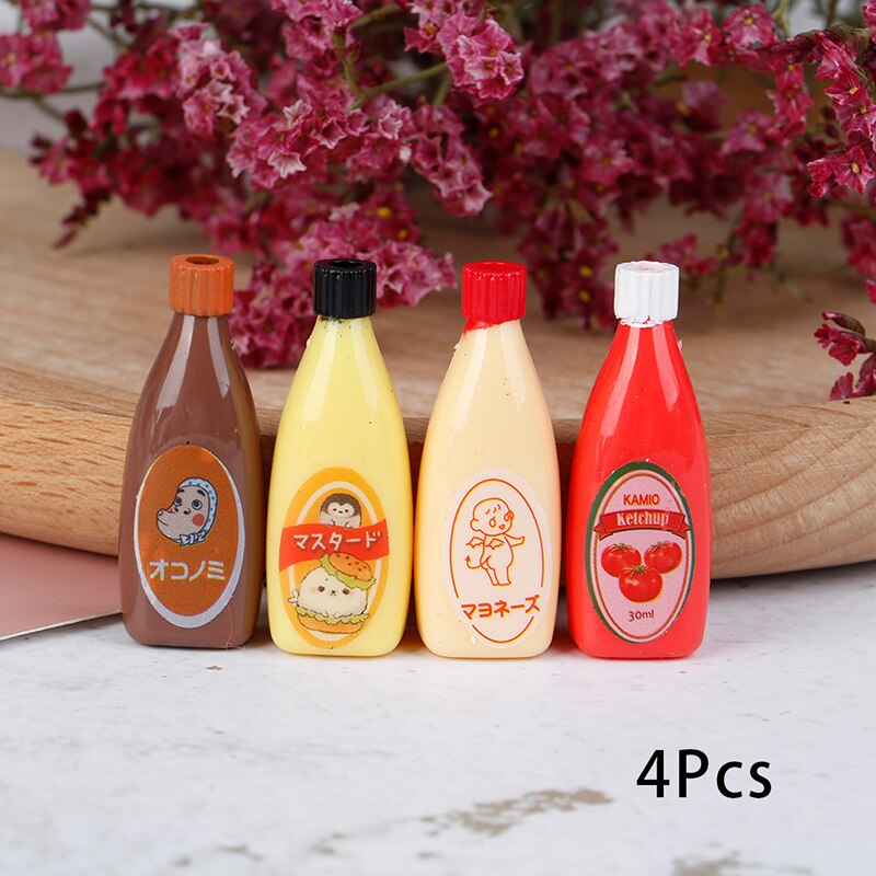 1:12 Dollhouse Miniature Food Mini Chocolate Sauce ketchup Jam Dolls Kitchen Toy: 4PCS