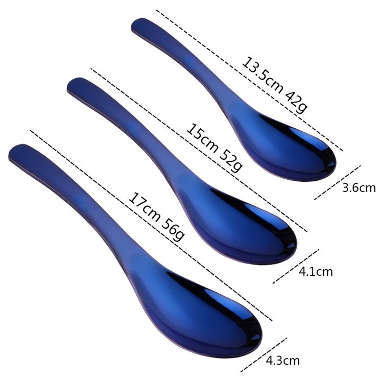 Cuchara de sopa de acero inoxidable 18/8, juego de cubiertos de lujo de mango largo dorado, coreano, para postre, té y café, S, M, L, estilo de corte real, 3 uds.: Blue-1 Set