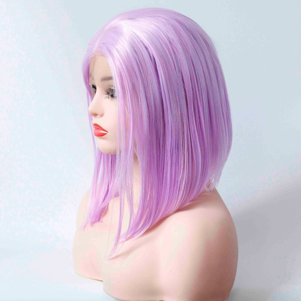 V'NICE-Peluca de lavanda para mujer, pelo liso corto violeta, estilo Bob, pelucas frontales de encaje sintético, peluca de color morado claro