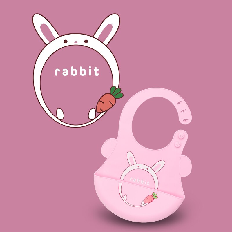 Weiche Silikon Fütterung Bib Wasserdicht Einstellbare Snaps Cartoon Baby Lätzchen Für Säuglinge Und Kleinkinder Mit Lebensmittel Catcher Tasche: rabbit