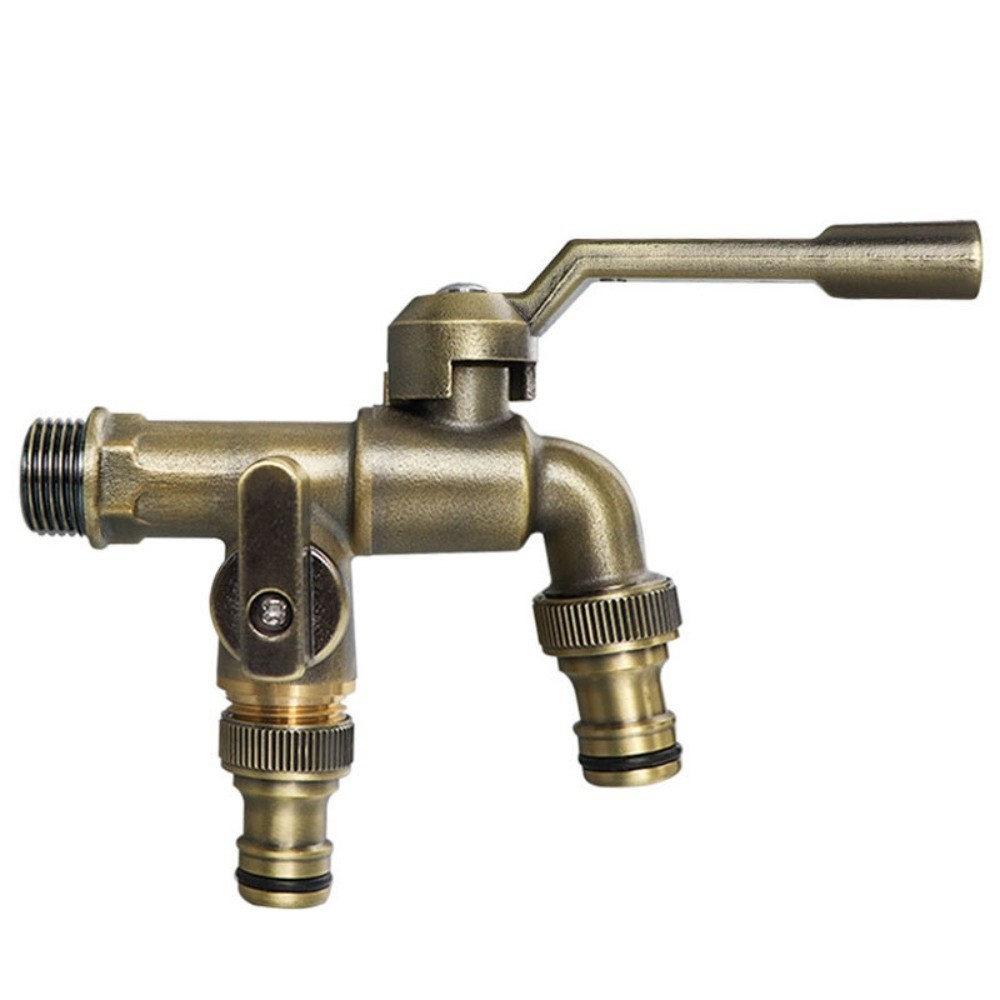 Anti-freezing All-copper Faucet One Inlet and Two Outlets 1/2inch Outdoor Faucet Dual Water Outlets Durable: PURPLE