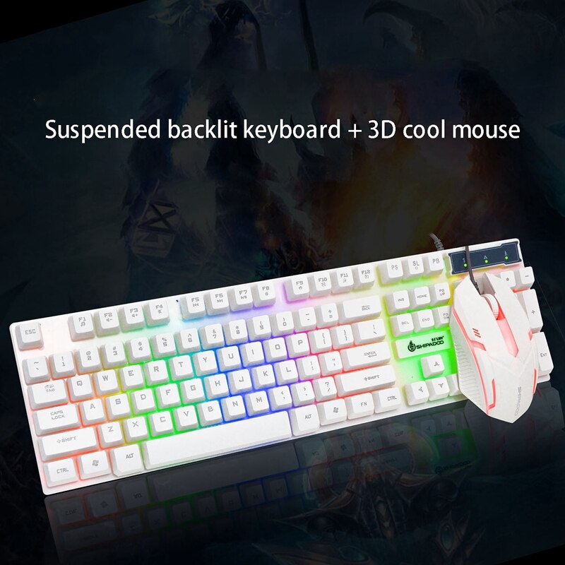 Shipadoo D280 Wired Keyboard and Mouse Set, USB Luminous Manipulator Game Keyboard and Mouse Set