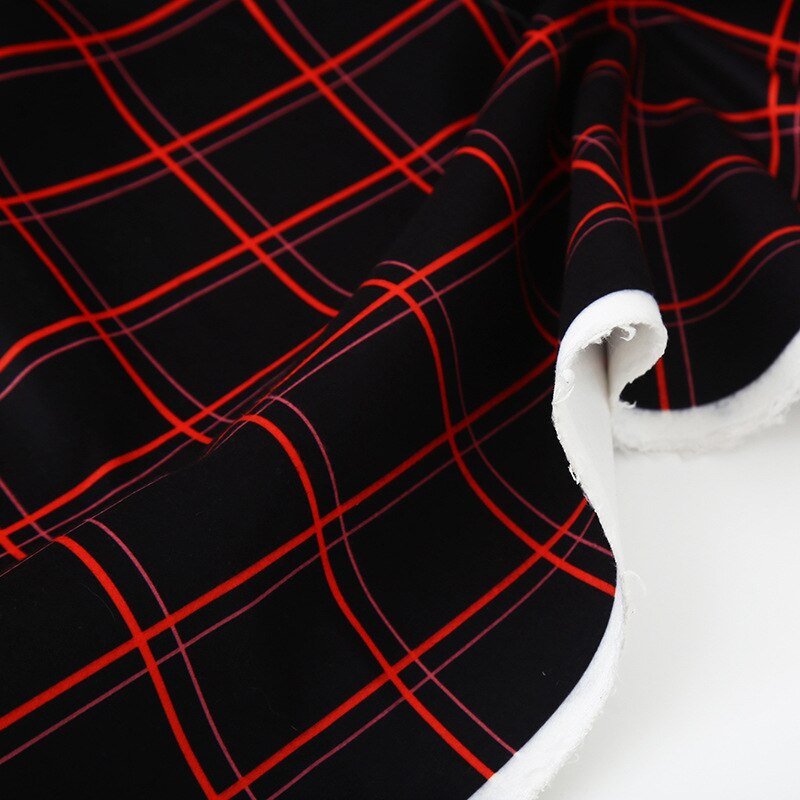 Rødt rutet trykt stof 150cm bredt mærke digital trykt stof satin kjole håndlavet diy stof klud