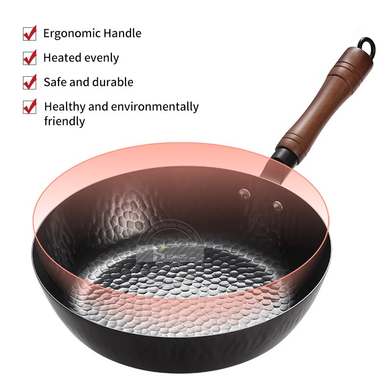 Konco Niet-Gecoat Gietijzeren Wok Non-stick Pan Rookloze Gebakken Pan Kok Potten Keuken Kookgerei Chef Pan koken Gereedschap