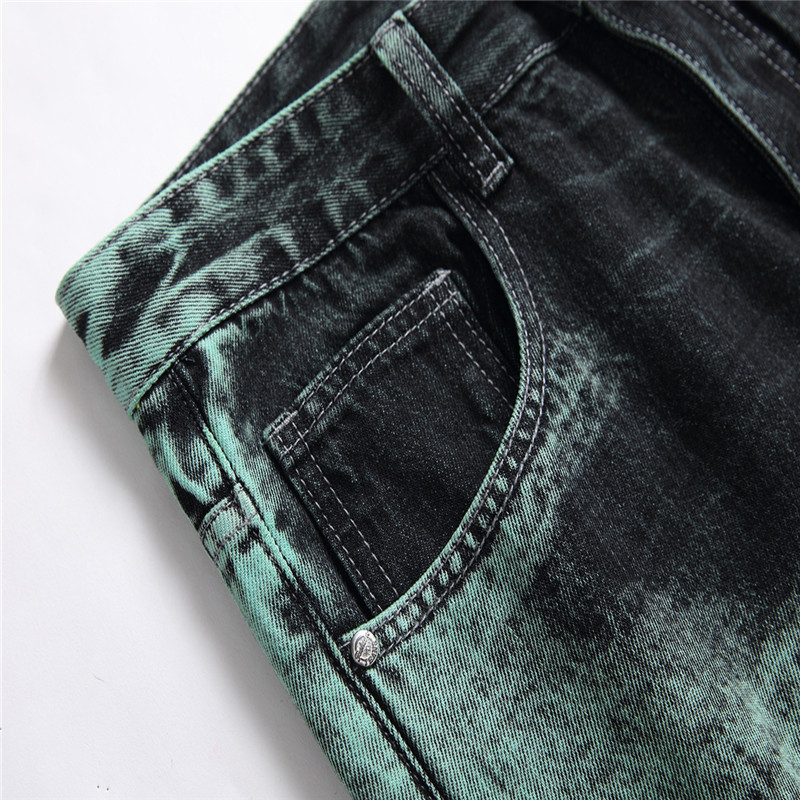 Jean Denim Y2K pour hommes, pantalon droit déchiré avec trous, noir, vert