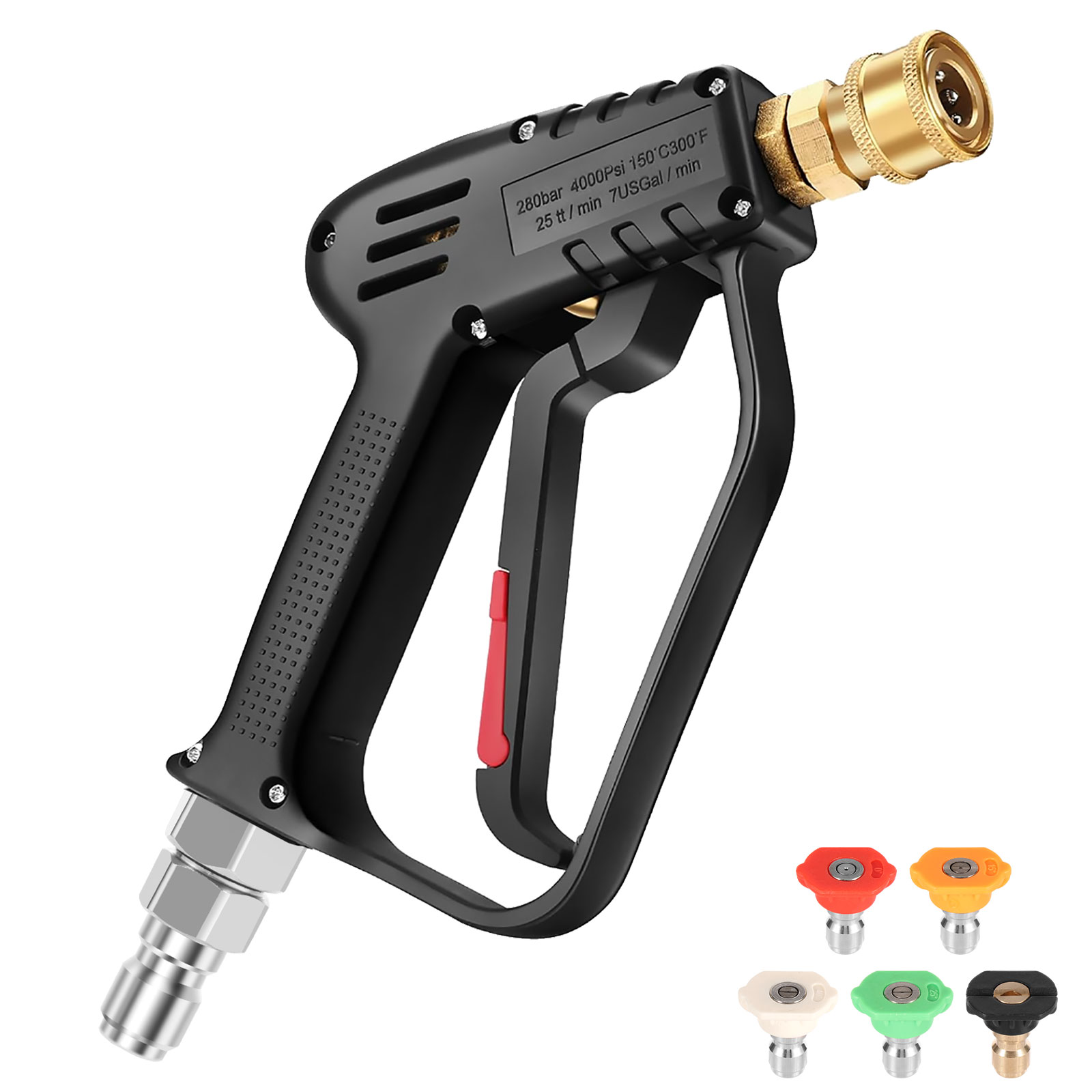 Herramienta de lavadora a presión corta, entrada de 3/8 pulgadas, mango de lavadora a presión compacto de 4000 PSI con conexión rápida de 1/4 pulgadas para lavado de coches: Oro