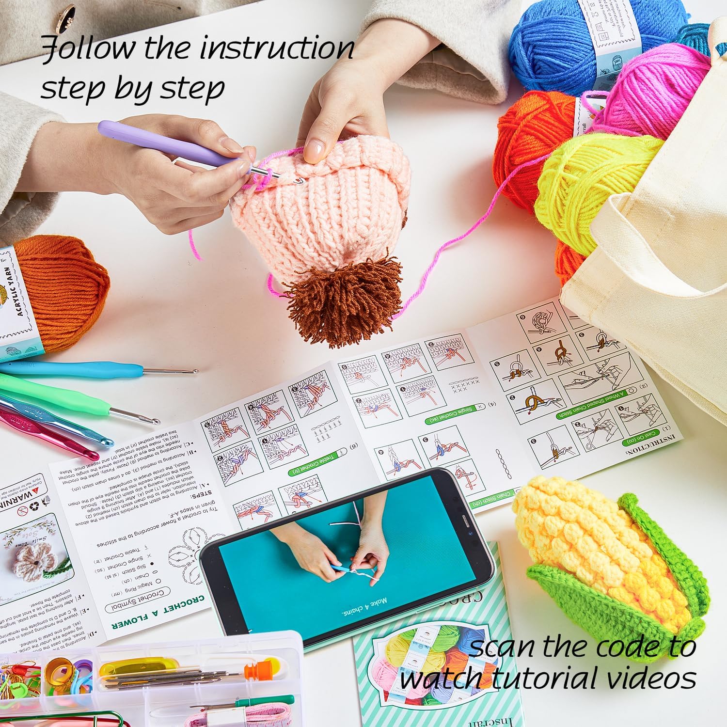 Kit de crochet pour débutants et adultes, kits de crochet pour débutants, aiguilles à tricoter pour enfants et plus un kit pour débutants plus idéal