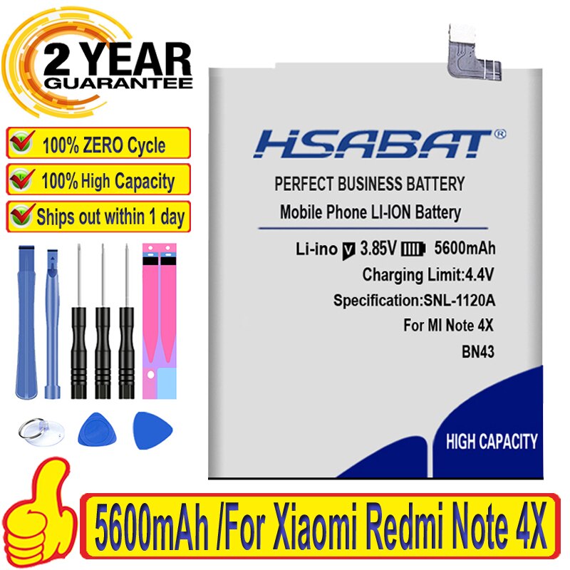 HSABAT BN43, batería de 5600mAh para Xiaomi Redmi Note 4X, 5,5 pulgadas, Note 4, Snapdragon 625 global