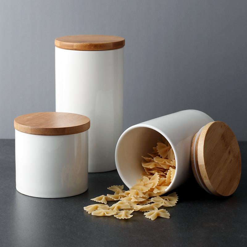 Bocal de rangement avec couvercle en céramique et en bois, bouteille de rangement pour aliments, café, thé, bonbons, Pot d'assaisonnement, décoration à bureau scellé