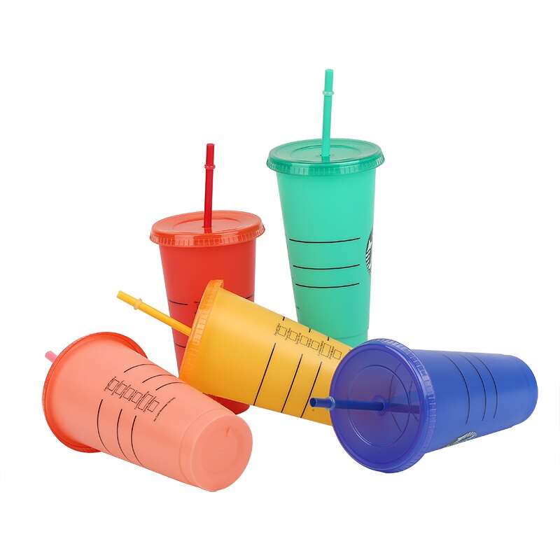 Tasse de paille réutilisable pour jus de café, tasse à couleur changeante, gobelets froids, fond en plastique, pour l'extérieur, Portable,