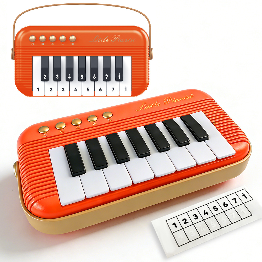 5 färger mini piano keyboard leksaker för barn, retro fickpiano, musikleksaker nybörjare, elektroniskt musikinstrument: Orange