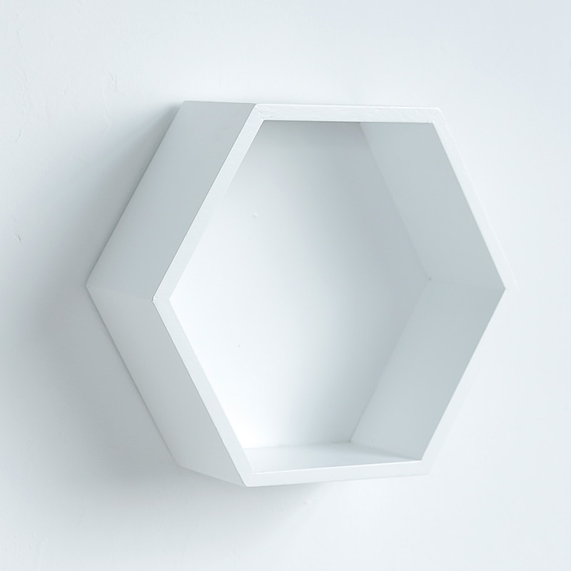 Nordic Hout Hexagon Box Wandplank Nordic Stijl Muur Opslag Plank Rack Craft Opbergrek Kamer DIY Muur Decor Houder: White