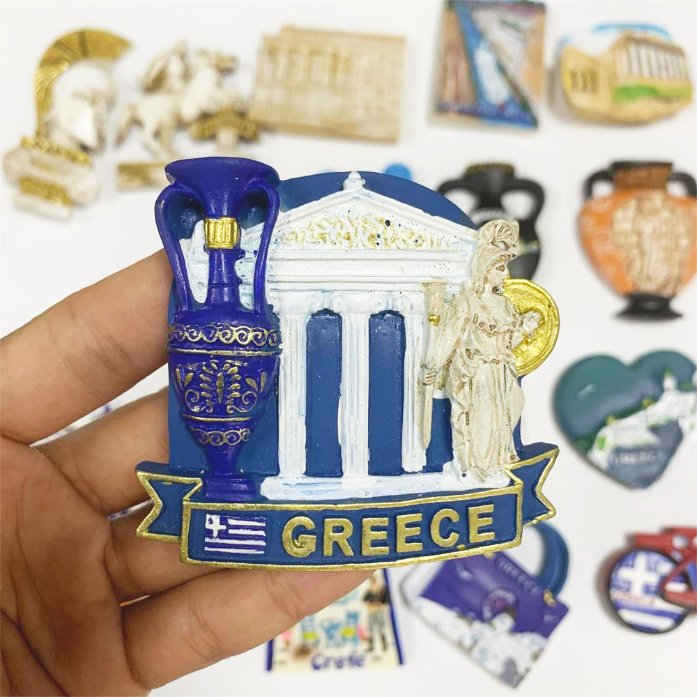 World travel Fridge Magnet Greece Sparta Kariatides Hellas Athens Sentorini Crete Tourist souvenir Magnetic Refrigerator Sticker: Red