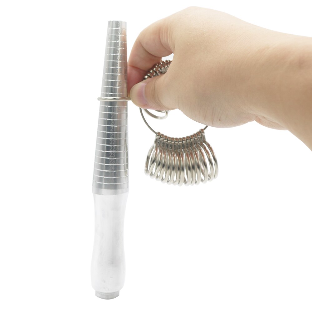 PHYHOO Russian Metal Ring Sizer Set Measuring Ring with Rings Mandrel Sizer Finger Sizing Measuring Stick Ring Jewelry Tools Set