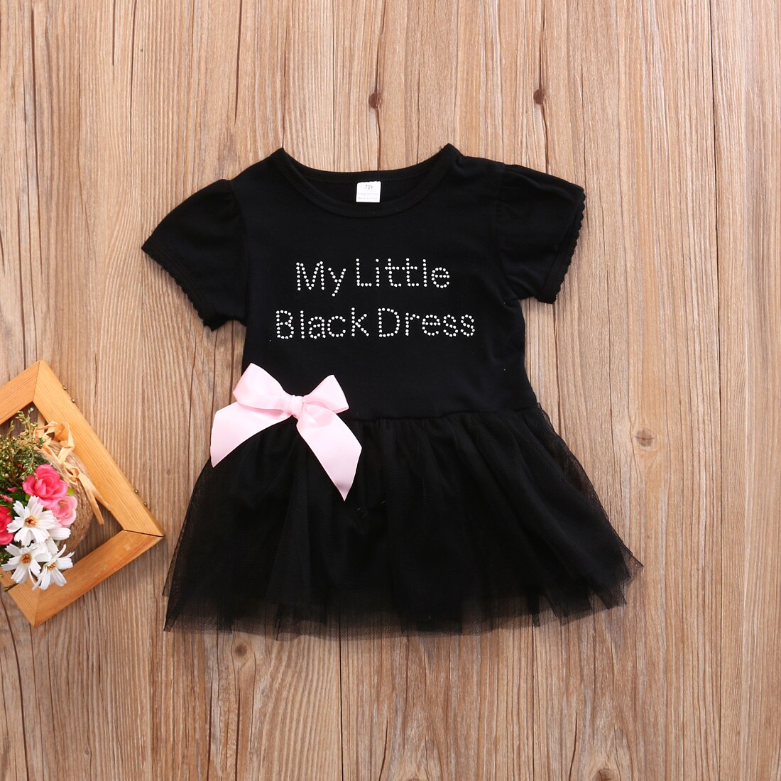 My Little Black Dress Infant Baby Girls Short Sleeve Tutu Dress Lace Bowknot Mini Party Dress
