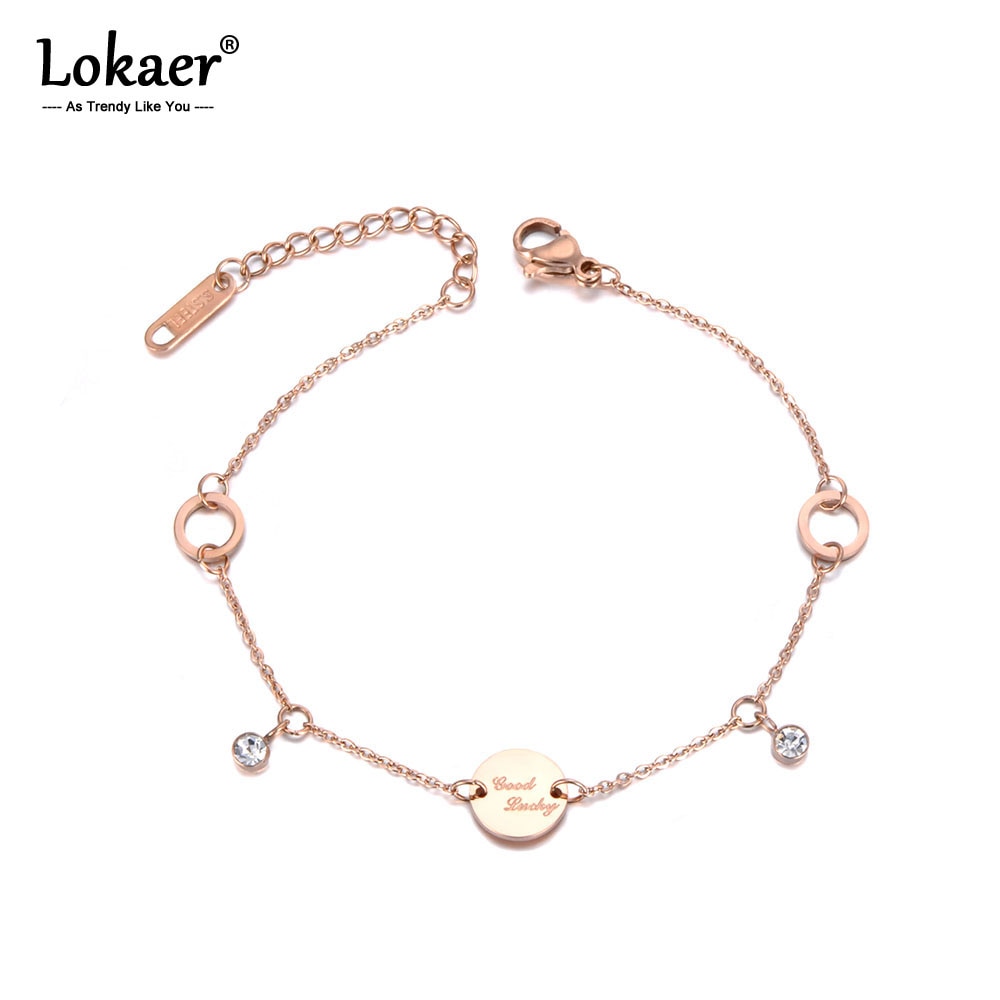 Lokaer Titanium Rvs Cz Crystal & Tag Charm Armbanden Voor Vrouwen Meisjes Bohemen Chain & Link Armband Sieraden B19074