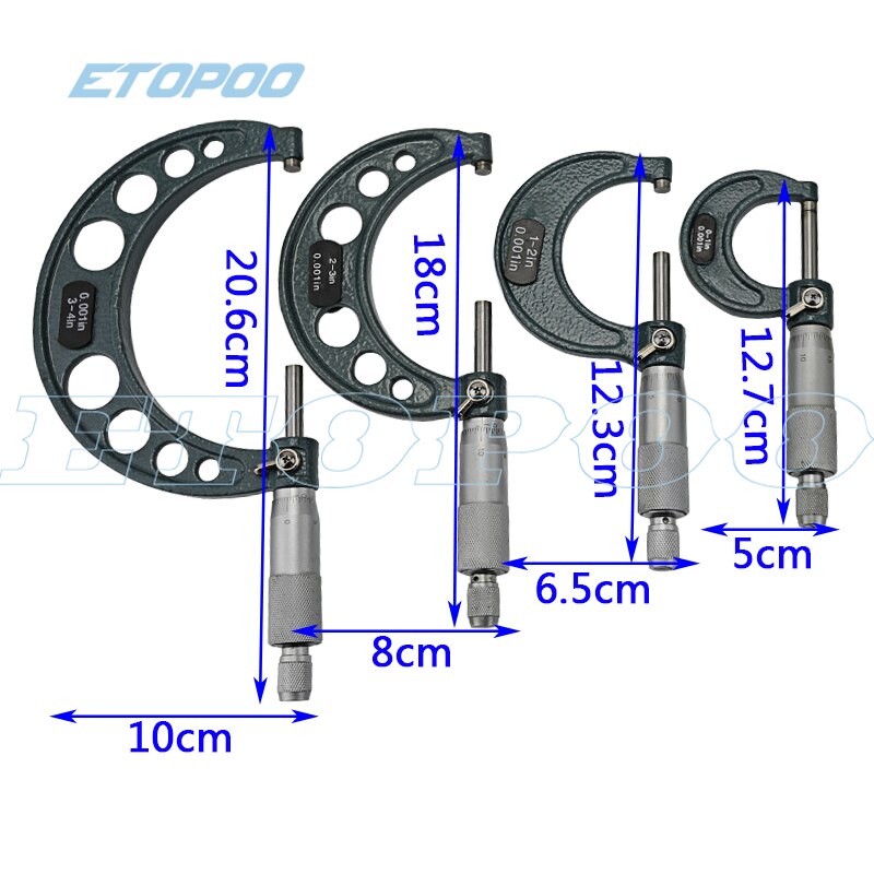 0-4inch Outside Micrometers in sets inch micrometer 0-1" 1-2" 2-3" 3-4' thickness gauge measuring tools: Default Title