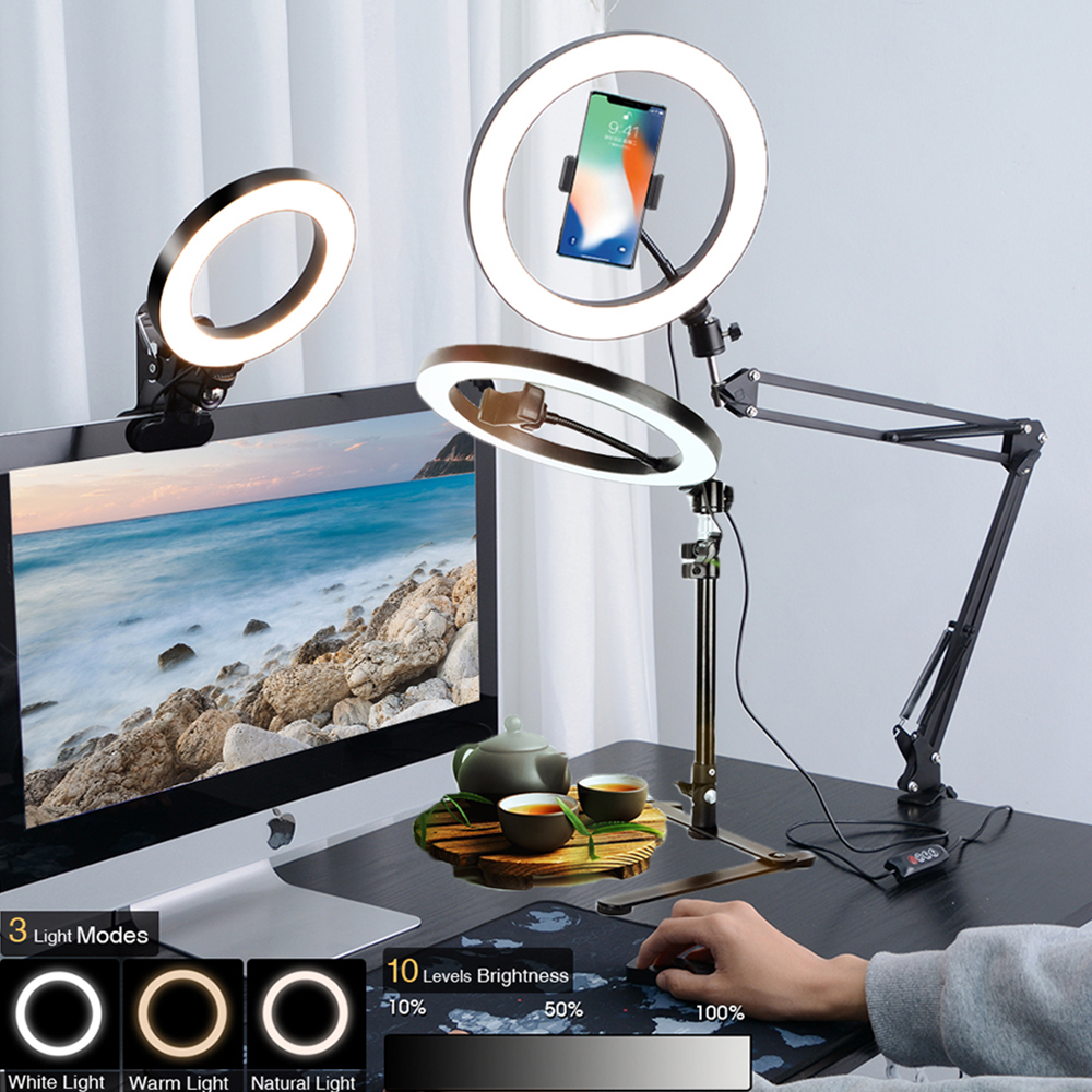 Anneau lumière photographie éclairage lampe à LED avec trépied pour support de téléphone portable accessoires de support avec pince pour Photo Selfie vidéo