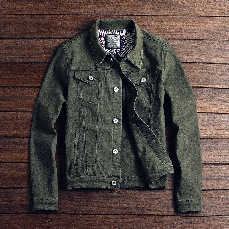 Distressed blå dongerijakke herre høstrevet jeansjakke kåpe mannlig slim fit fritidskåper bomull pluss størrelse 3xl: Grønn / L