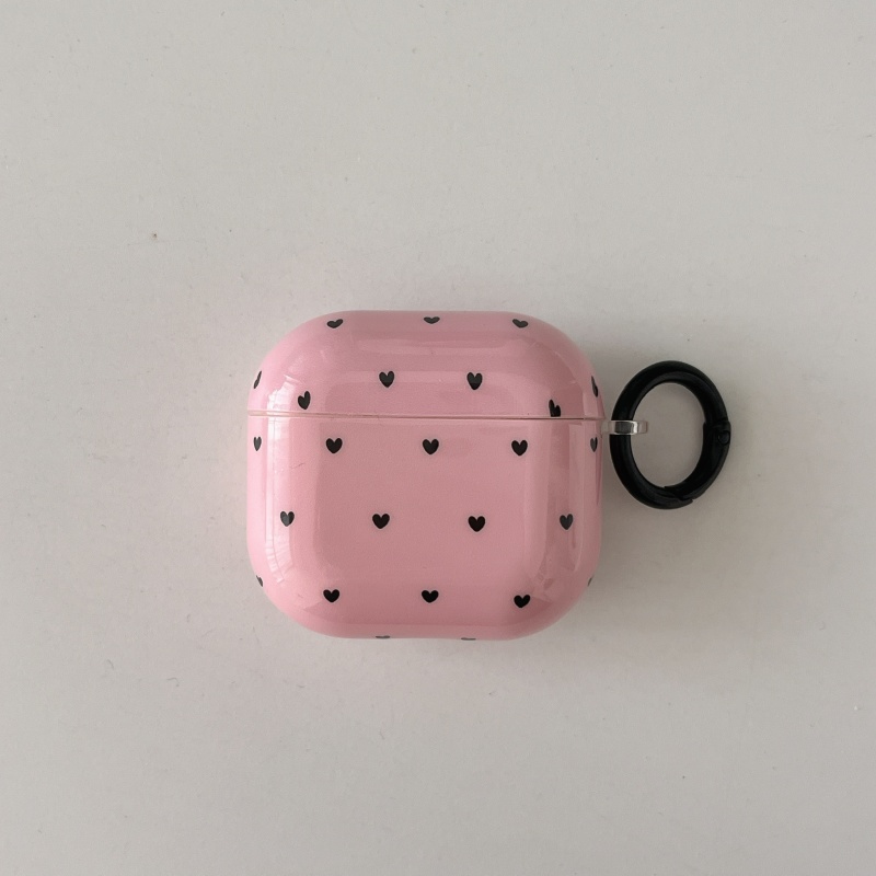 IMD Anti-fall Earphone Case with Pendant For Apple AirPods 1/2, Pro,Pro 2, AirPods 3, Airpods 4 ,Black-Pink Heart Pattern,: XS / Olive