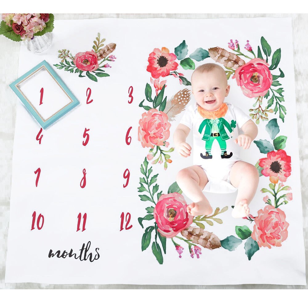 100*100 cm Baby Deken Inbakeren Wrap Zachte Deken Bloem Gedrukt Foto Dekens Baby Deken Baby photo props voor fotografie