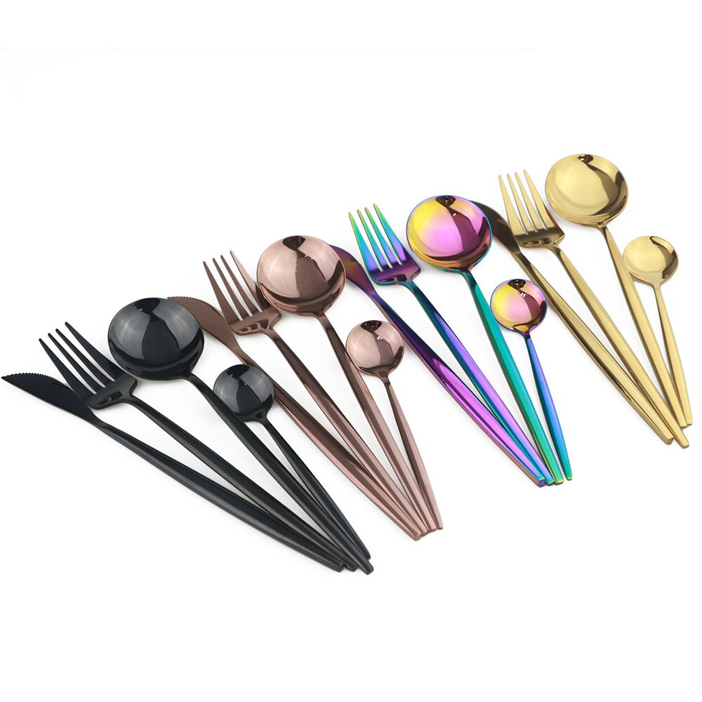 4Pcs Rosa Gold Geschirr Besteck Dessert Löffel Set Lange Griff Spiegel Löffel Besteck Küche Zubehör 304 Edelstahl