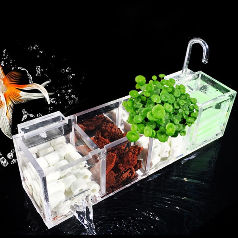 3 in 1 Acrylic Aquarium Filter Box External Hanging Fish Tank Filter Box Water Purifier Increase Oxygen Water Filter