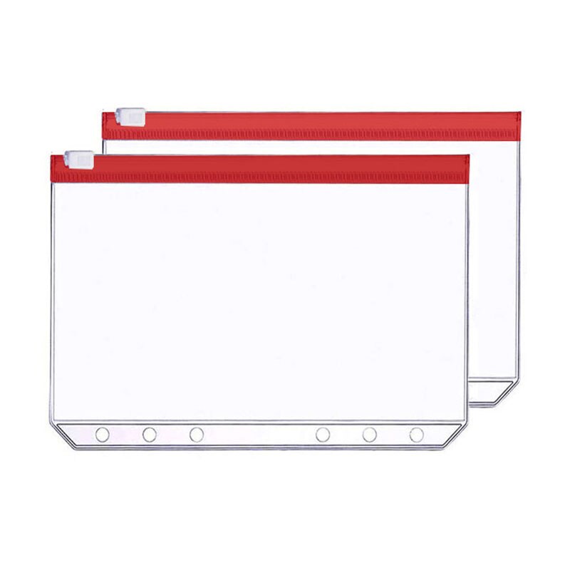 2pcs/lot File Organizer Storage Folder Standard Transparent PVC Loose Leaf Pouch with Self-Styled Zipper Filing Binder Document: A5 red 2pcs
