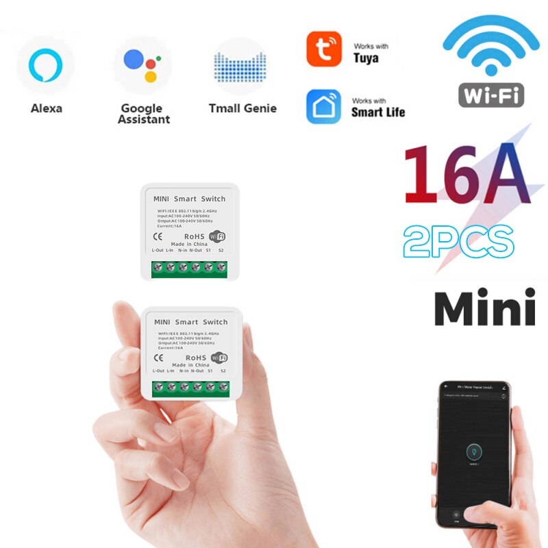16A Mini Smart Wifi Diy Switch Ondersteunt 2 Manier Controle Smart Home Automation Module Werkt Met Alexa Google Thuis Smart leven App: 2pcs
